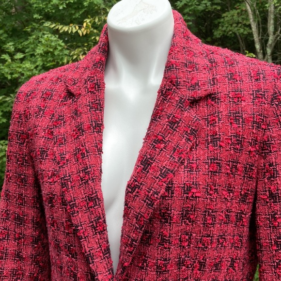Pink and black bouclé lined one button jacket size 8P - Picture 8 of 8